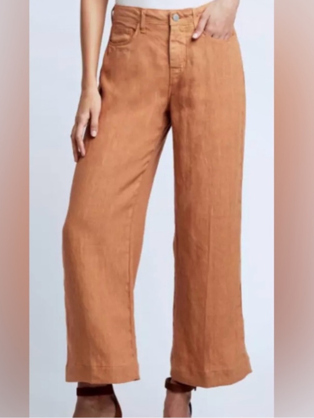 L'AGENCE Wide-Leg Linen Pants in Camel Brown